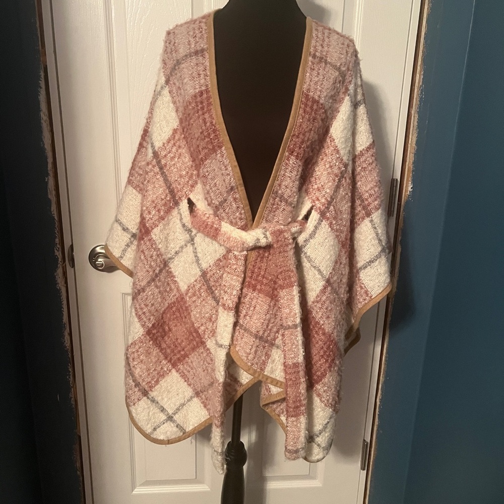 Pink and Cream Plaid Shrug Sweater